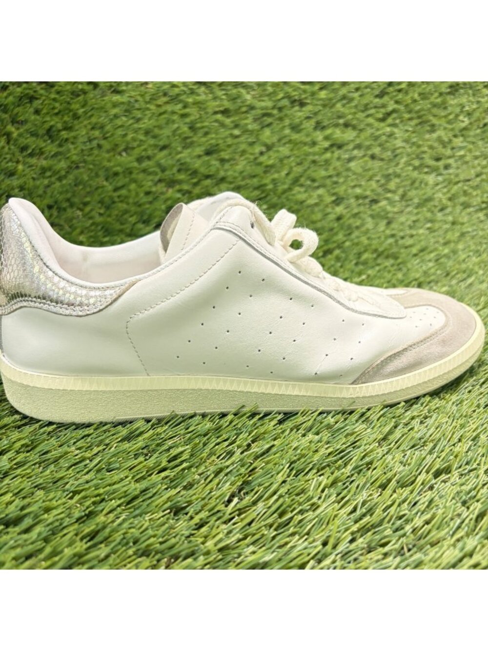 Isabel Marant Bryce Womens Size 7.5 White Silver Athletic Leather Shoes Sneakers